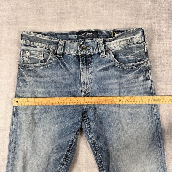 Silver Jeans Mens 34x32 Blue Denim Eddie Straight Y2K Faded Thick Stitch - Picture 13 of 16